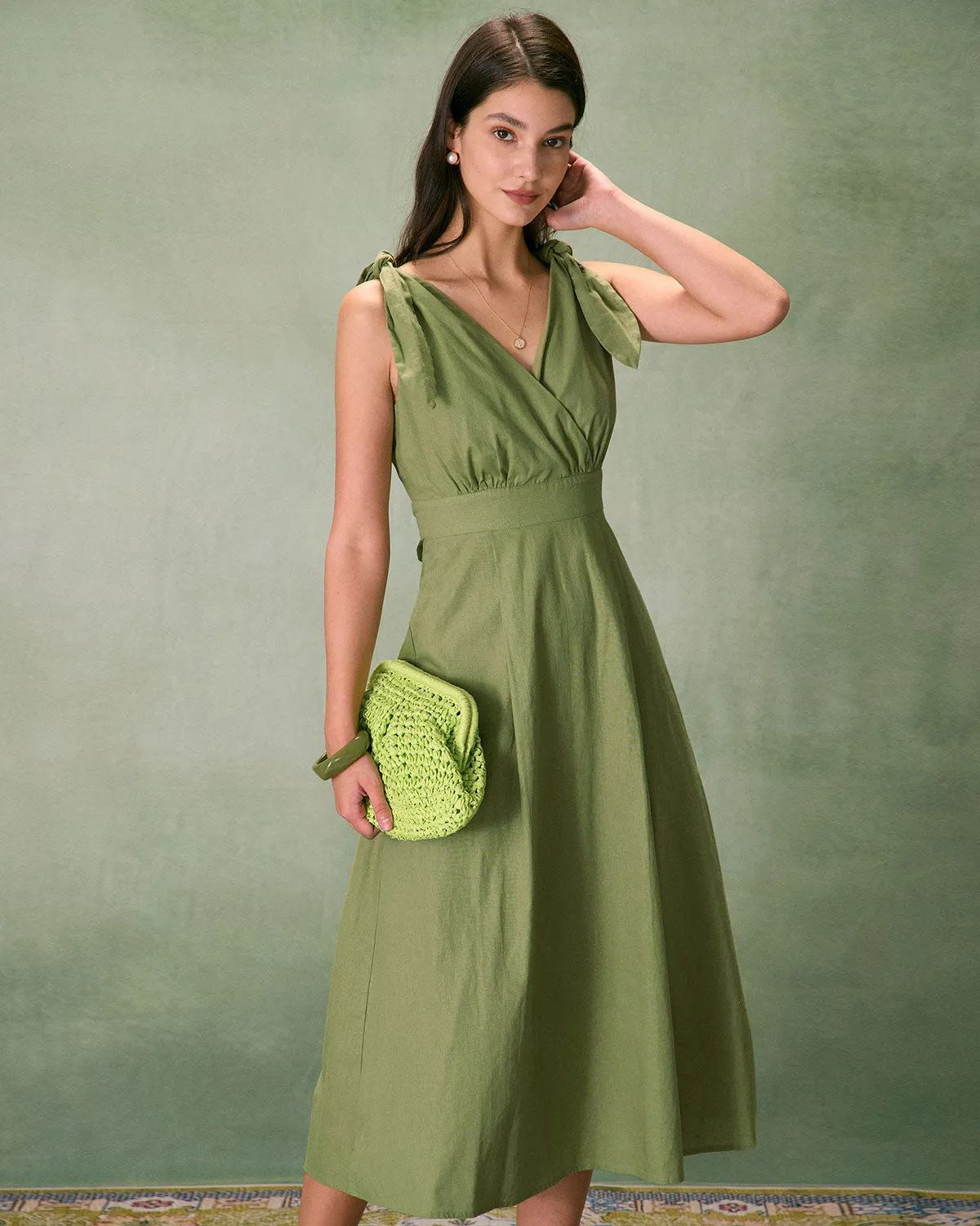 The Green Tie Strap Backless Midi Dress sold by rihoas product image thumbnail 3
