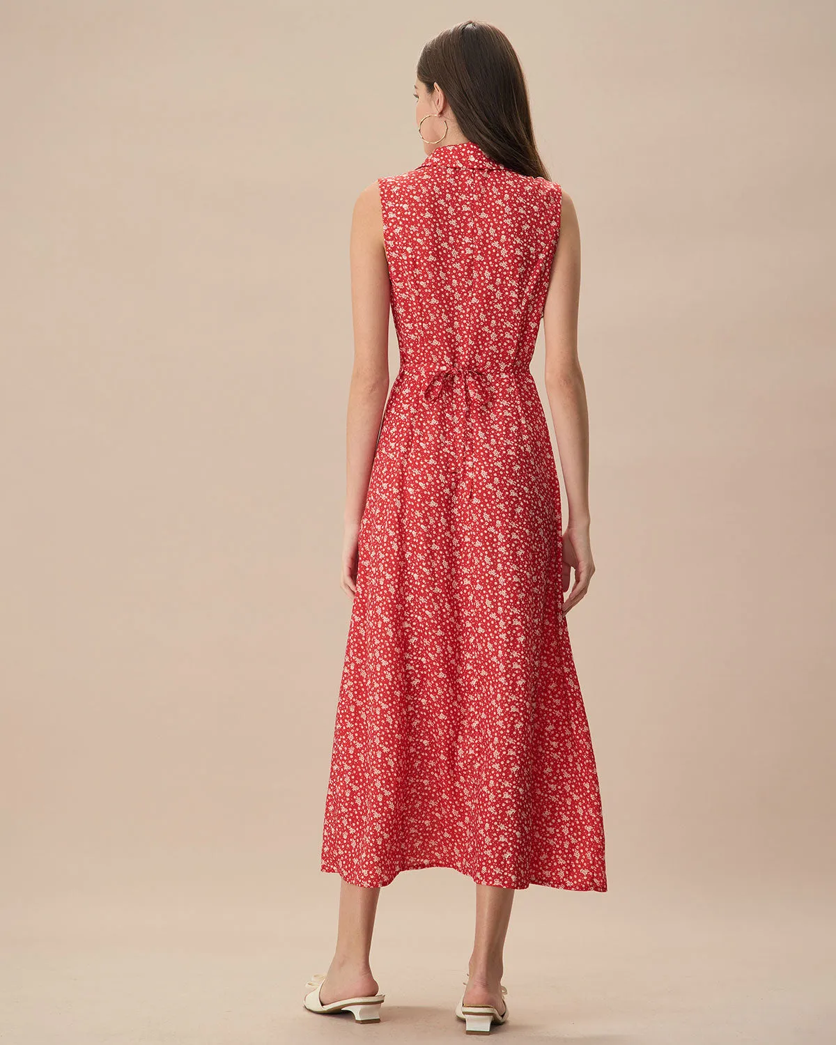 The Red Collared Button-up Floral Maxi Dress sold by rihoas product image thumbnail 4
