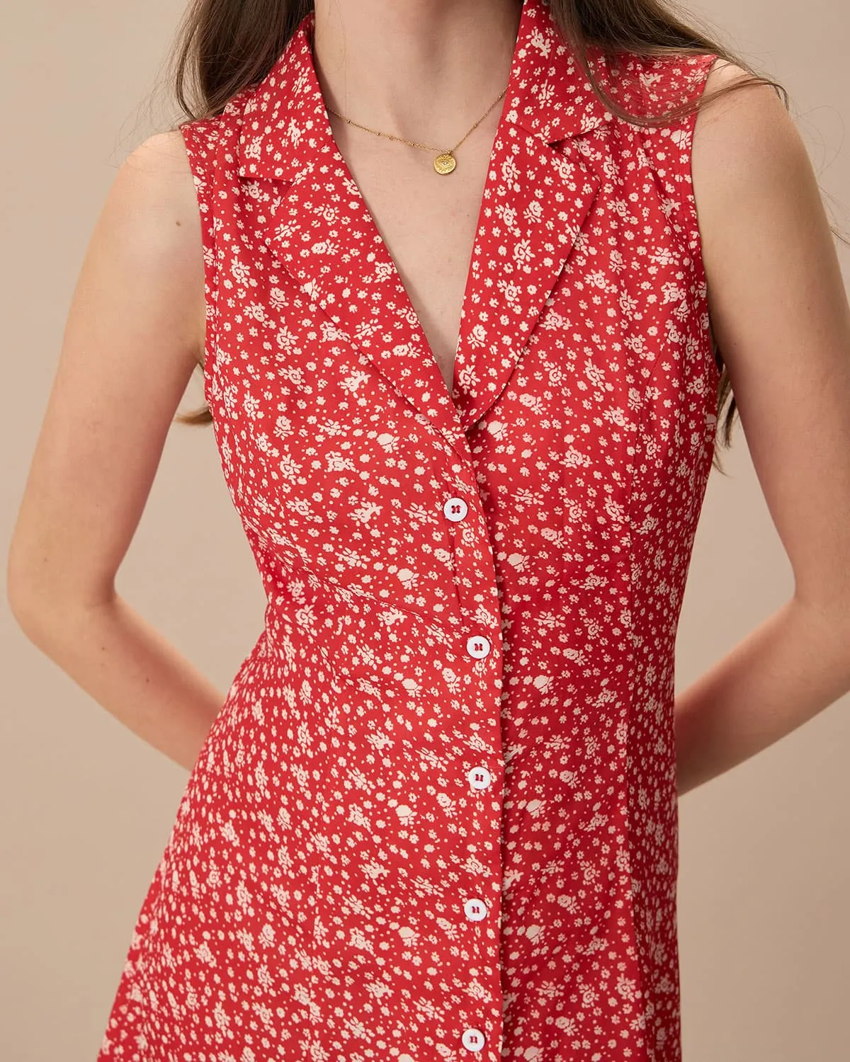 The Red Collared Button-up Floral Maxi Dress sold by rihoas product image thumbnail 2