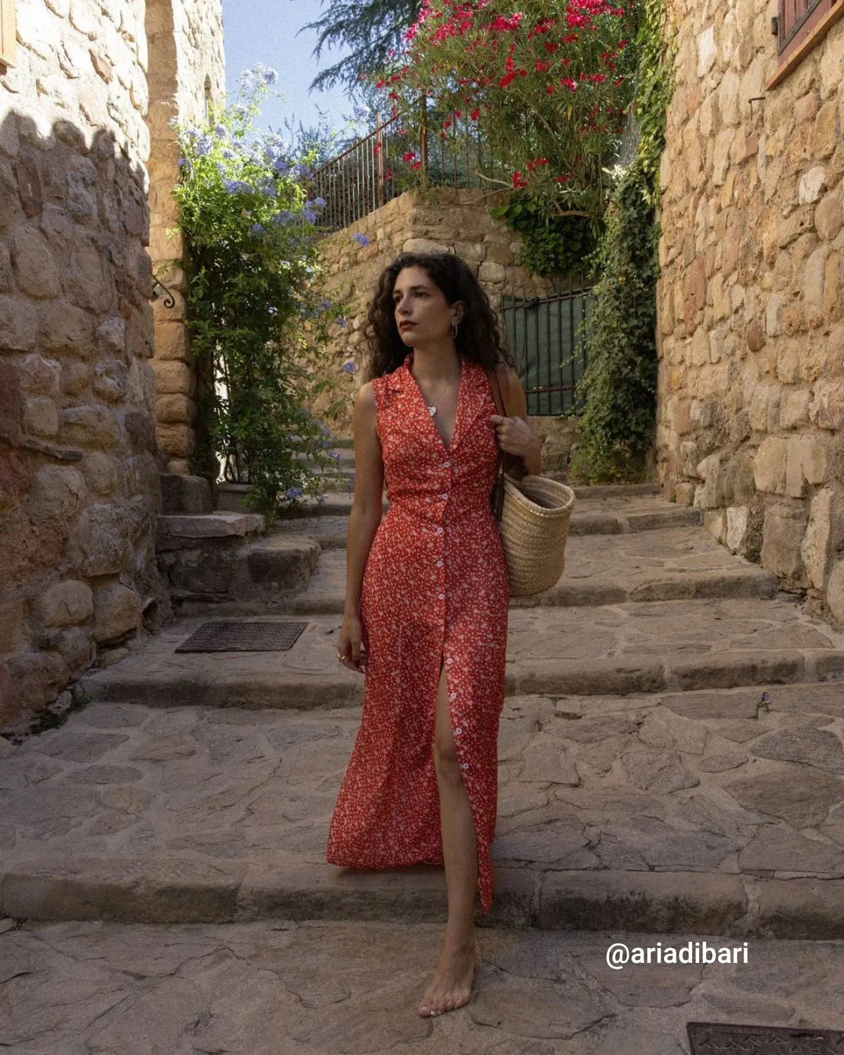The Red Collared Button-up Floral Maxi Dress sold by rihoas product image thumbnail 5