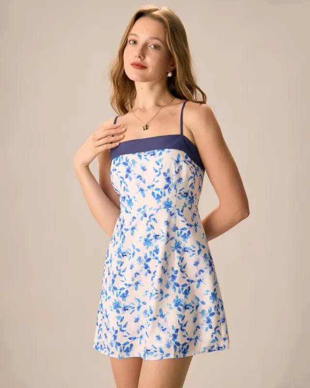 Women's Blue Floral Slip Mini Dress sold by rihoas
