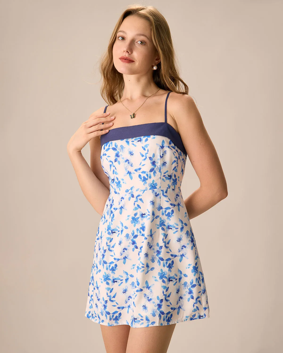 Women's Blue Floral Slip Mini Dress sold by rihoas