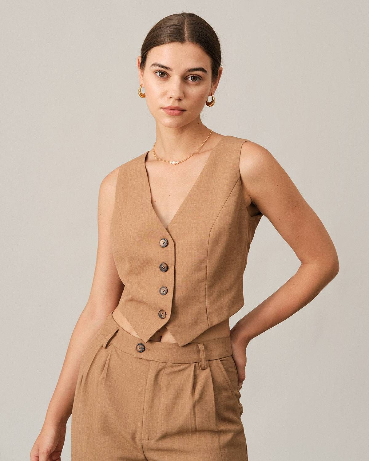 The Solid Color V Neck Vest sold by rihoas