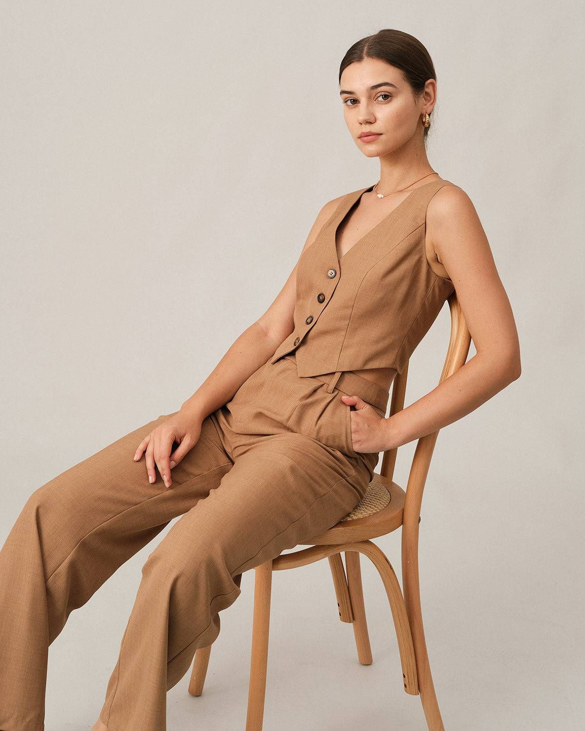 The Solid Color V Neck Vest sold by rihoas product image thumbnail 4