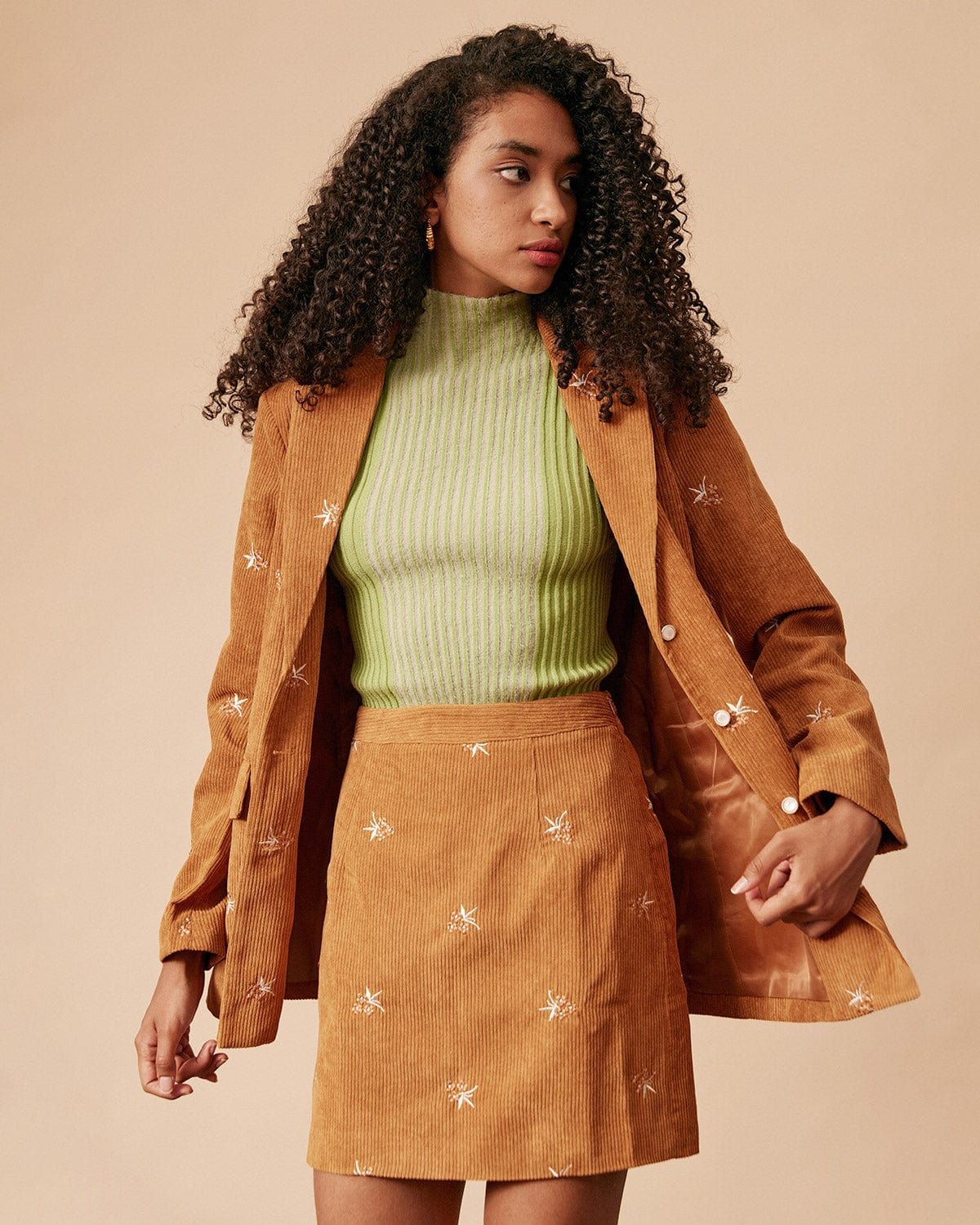 The Corduroy Embroidery High Waisted Mini Skirt sold by rihoas product image thumbnail 3