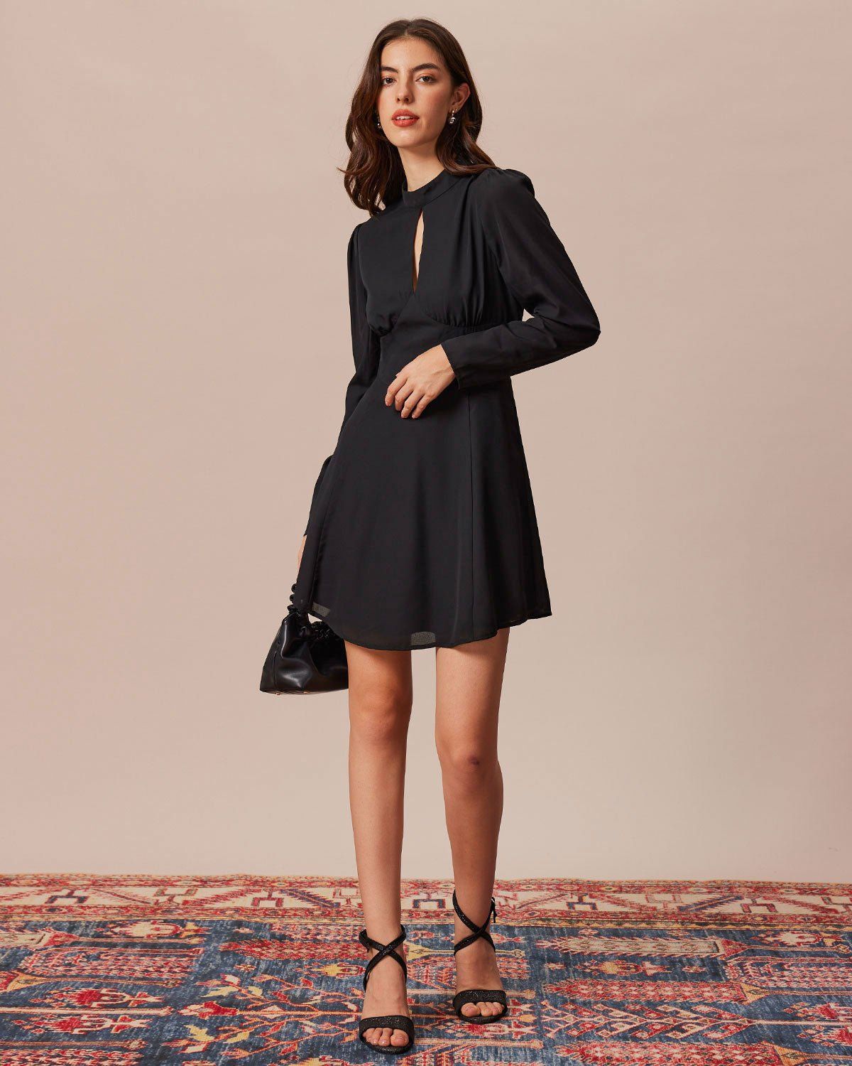 The Black Mock Neck Cutout Pleated Mini Dress sold by rihoas product image thumbnail 3