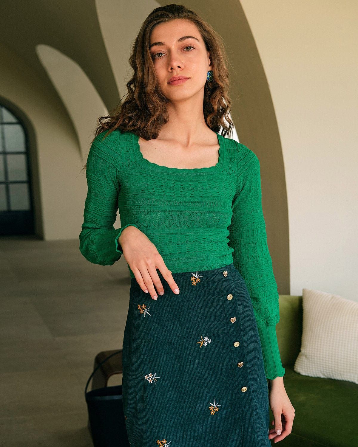 The Solid Lantern Sleeve Knit Top sold by rihoas product image thumbnail 4