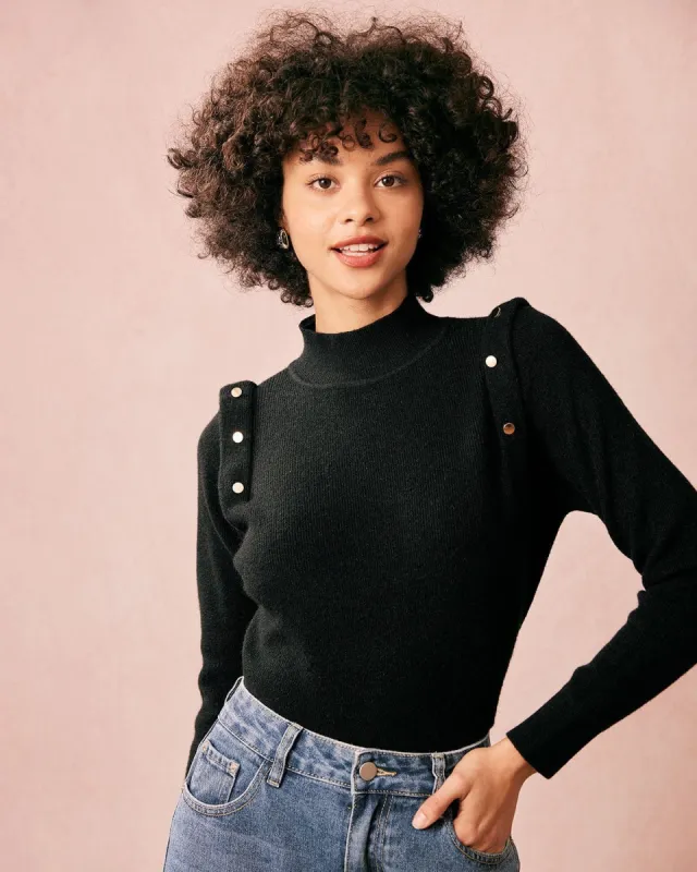 The Black Mock Neck Knit Top sold by rihoas