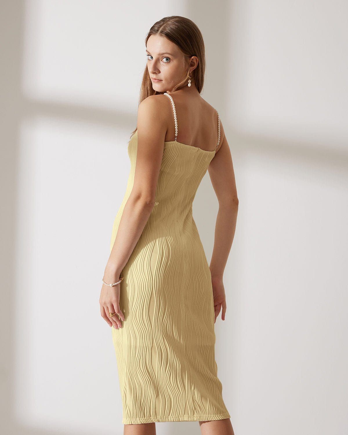 The Yellow Water Ripple Textured Cami Dress sold by rihoas product image thumbnail 3