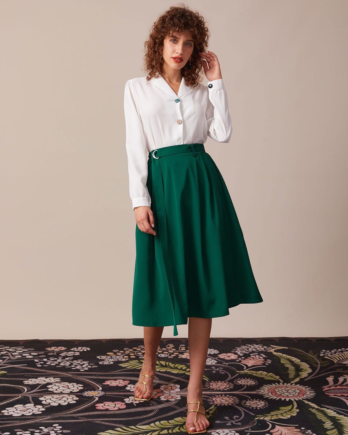 The White Lapel Button Long Sleeve Blouse sold by rihoas product image thumbnail 2