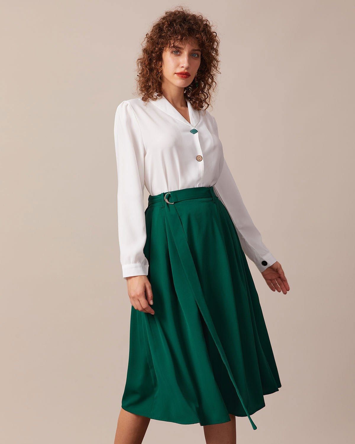The White Lapel Button Long Sleeve Blouse sold by rihoas product image thumbnail 3