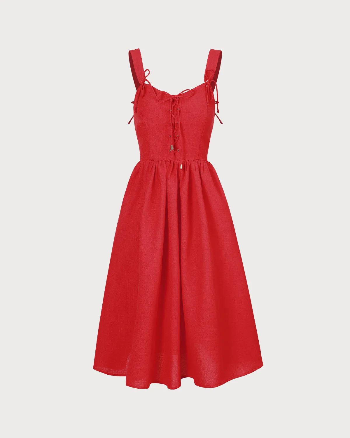 The Red Sweetheart Neck Criss Cross Ruched Midi Dress sold by rihoas product image thumbnail 5