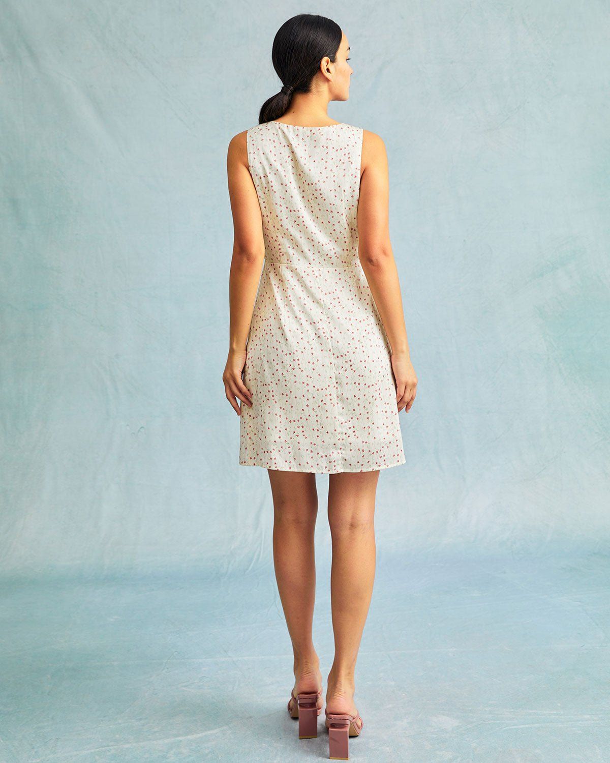 The Beige V Neck Ruched Sleeveless Mini Dress sold by rihoas product image thumbnail 5
