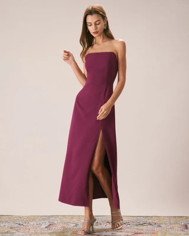 The Purple Pearl Strap A-Line Slit Maxi Dress sold by rihoas