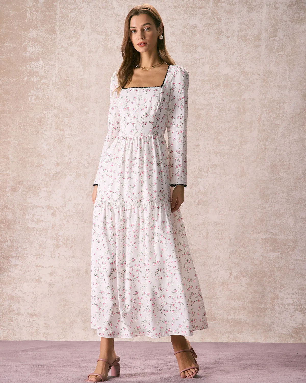 The White Square Neck Floral Maxi Dress sold by rihoas