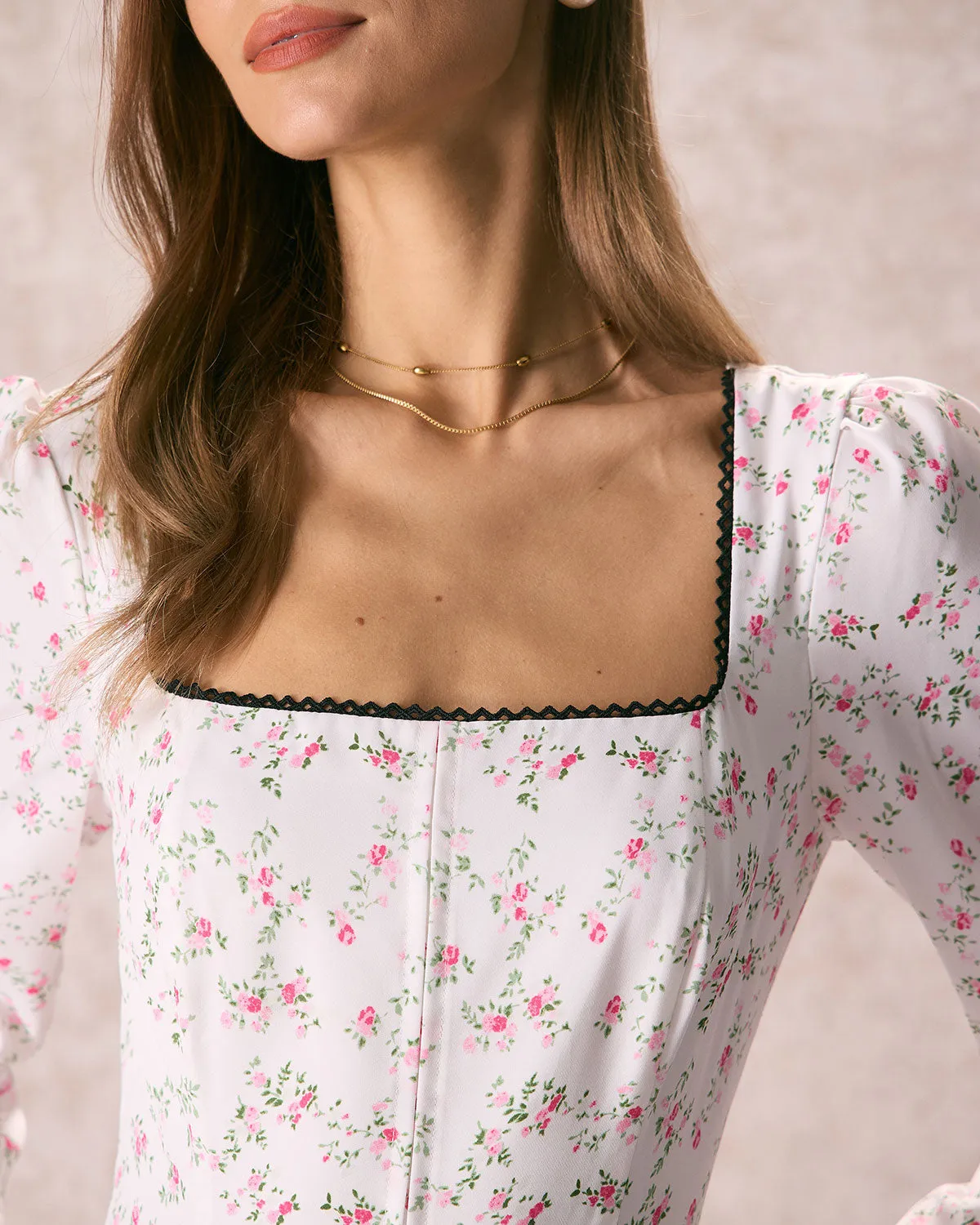 The White Square Neck Floral Maxi Dress sold by rihoas product image thumbnail 2