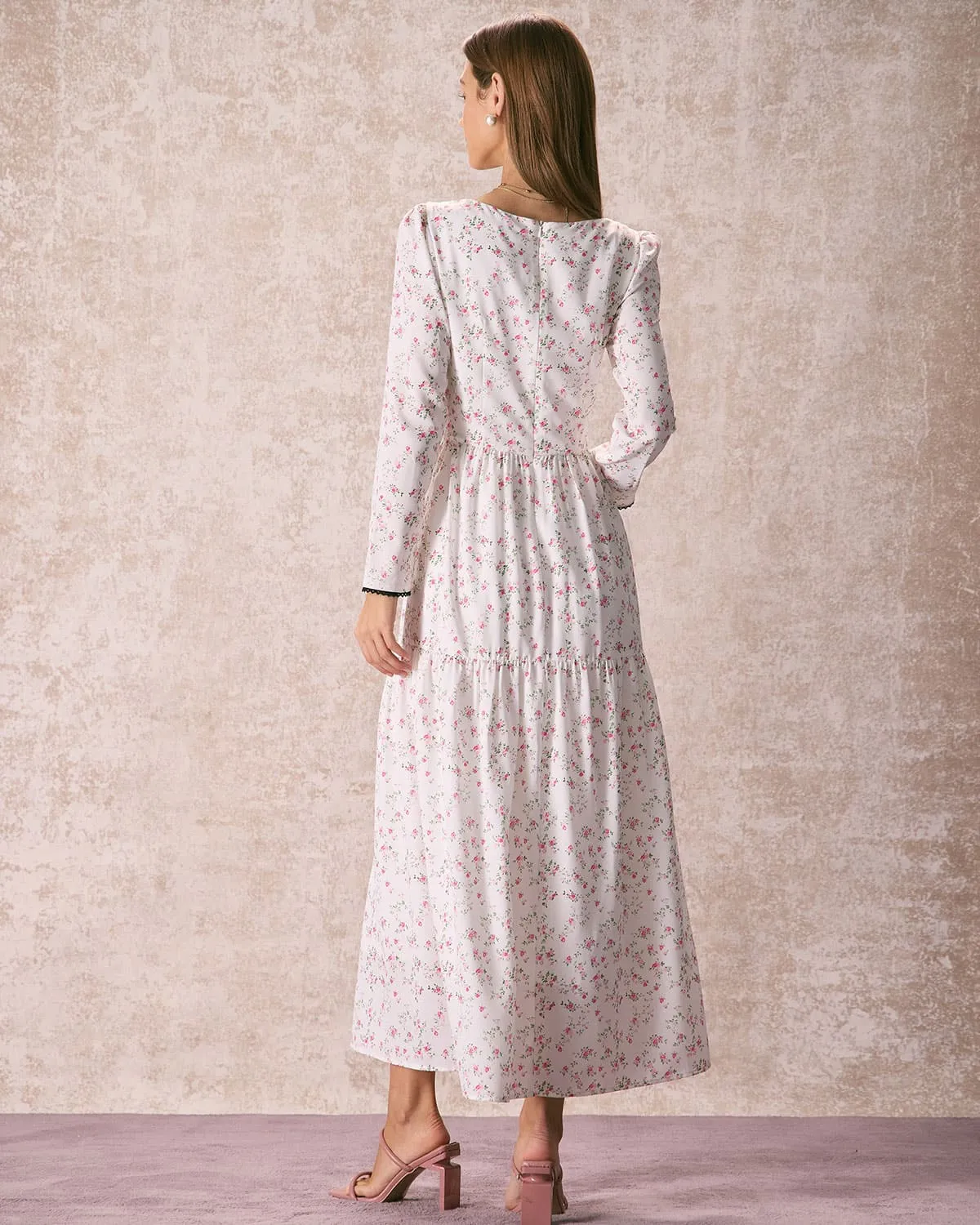 The White Square Neck Floral Maxi Dress sold by rihoas product image thumbnail 4