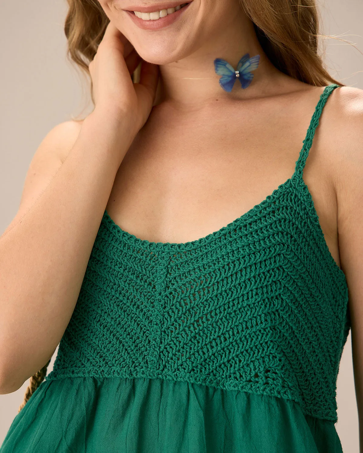 Women's Green Cropped Knitted Cami Top sold by rihoas product image thumbnail 2