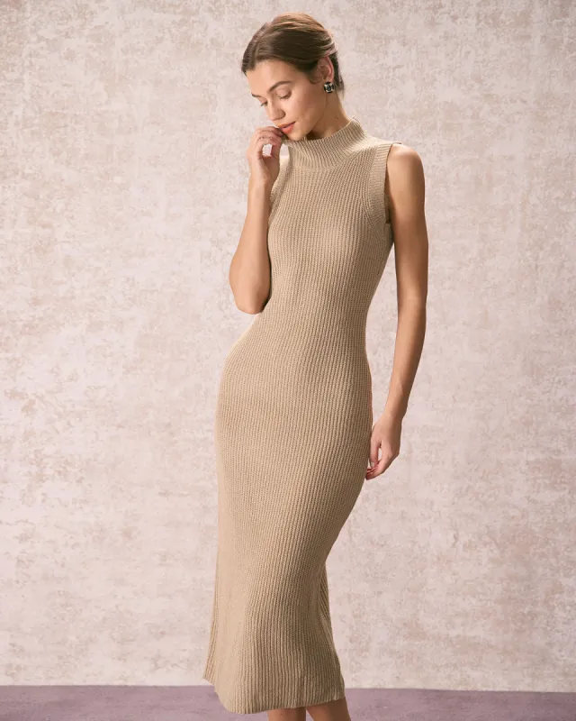 The Khaki Mock Neck Sweater Midi Dress sold by rihoas