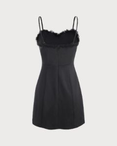 The Black Feather Trim Slit Mini Dress sold by rihoas