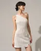 The White One-Shoulder Water Ripple Mini Dress sold by rihoas