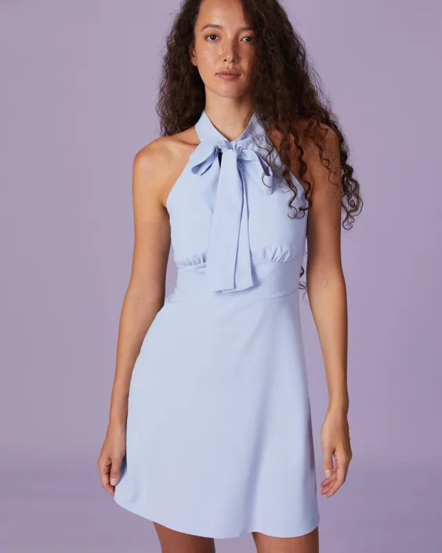 The Blue Halter Hollow Out Mini Dress sold by rihoas