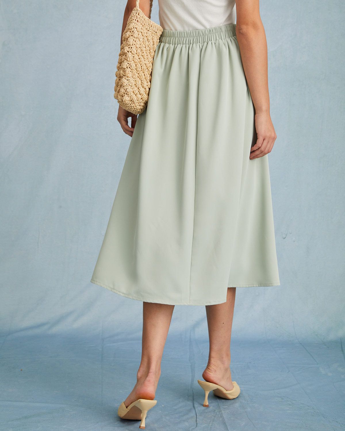 The Light Green High Waisted Pleated Skirt sold by rihoas product image thumbnail 6
