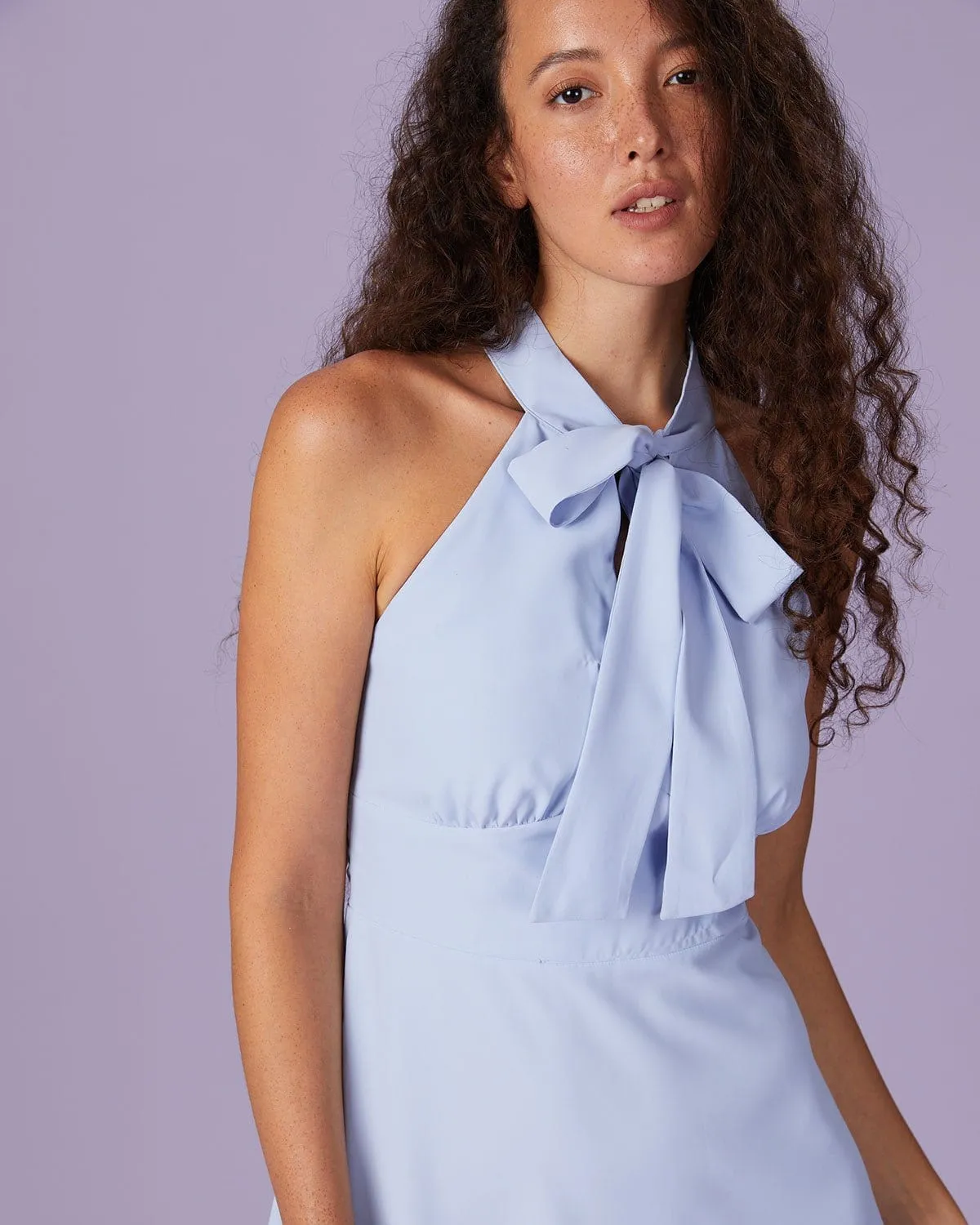 The Blue Halter Hollow Out Mini Dress sold by rihoas product image thumbnail 5