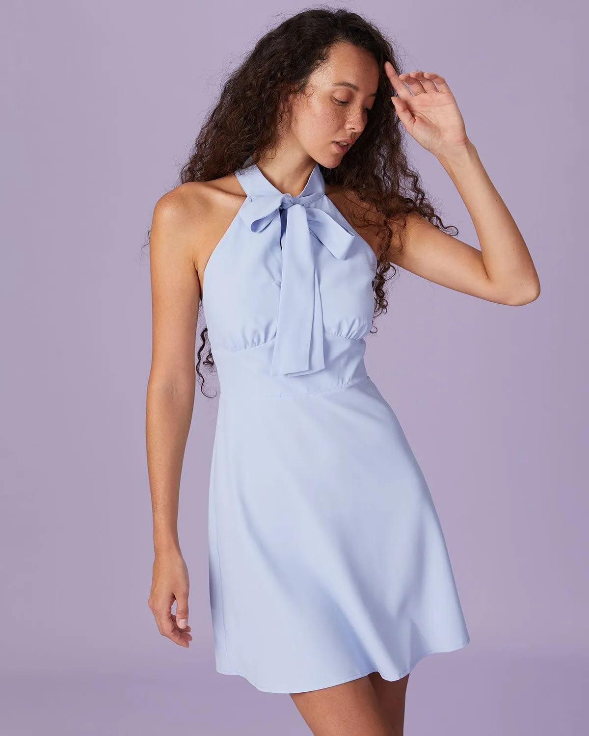 The Blue Halter Hollow Out Mini Dress sold by rihoas product image thumbnail 3