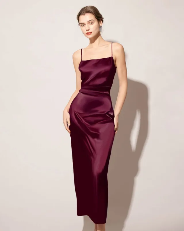 The Red Back Slit Satin Sling Maxi Dress sold by rihoas