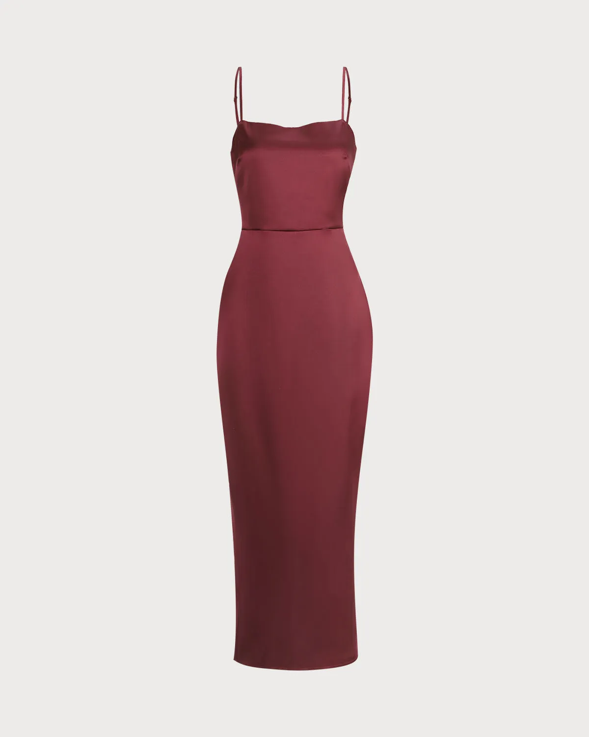 The Red Back Slit Satin Sling Maxi Dress sold by rihoas product image thumbnail 4