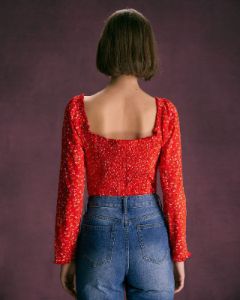 The Red Sweetheart Neck Floral Ruffle Blouse sold by rihoas
