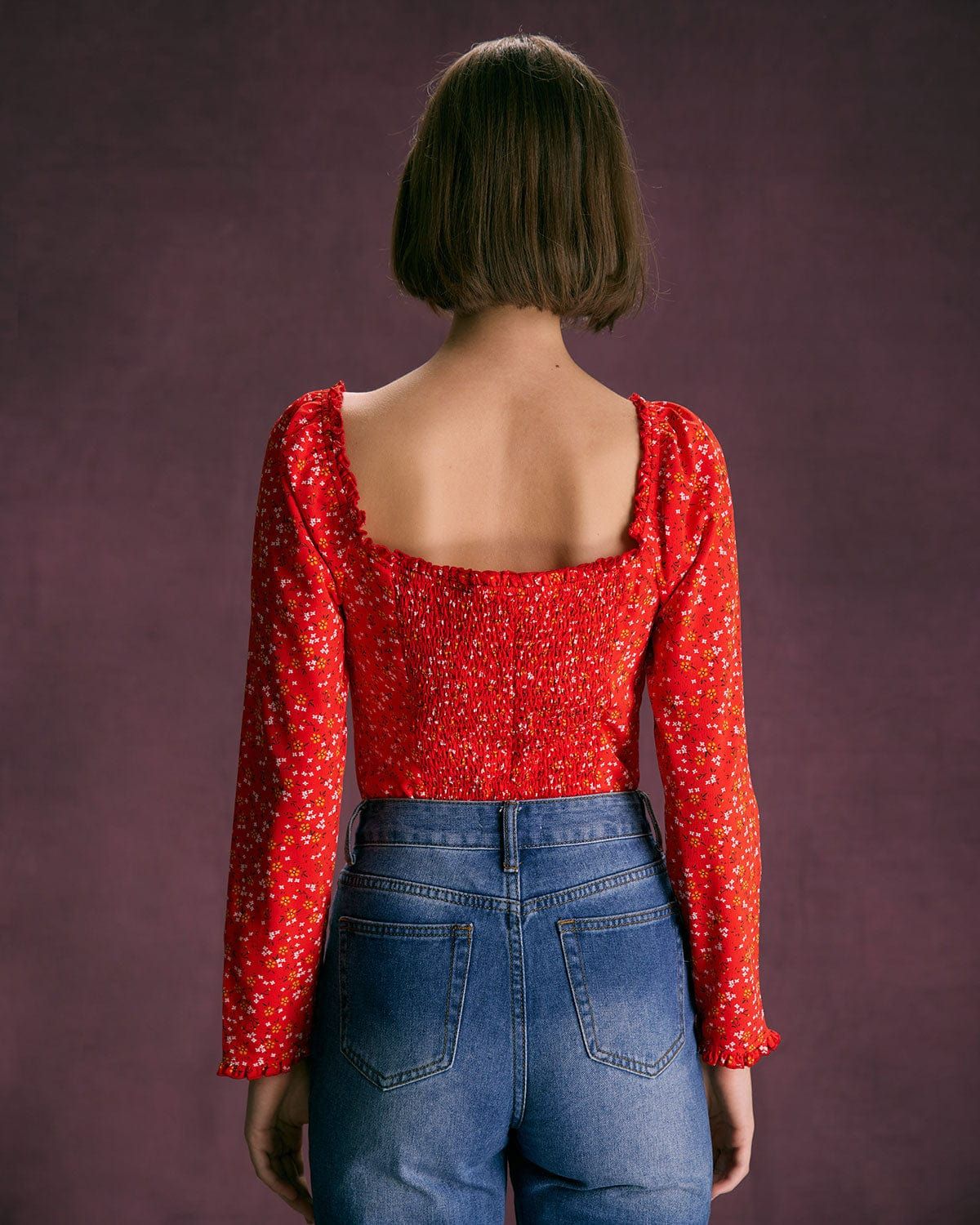The Red Sweetheart Neck Floral Ruffle Blouse sold by rihoas product image thumbnail 5