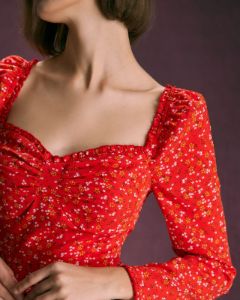 The Red Sweetheart Neck Floral Ruffle Blouse sold by rihoas