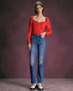 The Red Sweetheart Neck Floral Ruffle Blouse sold by rihoas