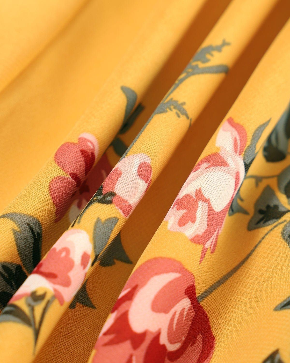 The Yellow Floral Slit Tie Shoulder Midi Dress sold by rihoas product image thumbnail 8