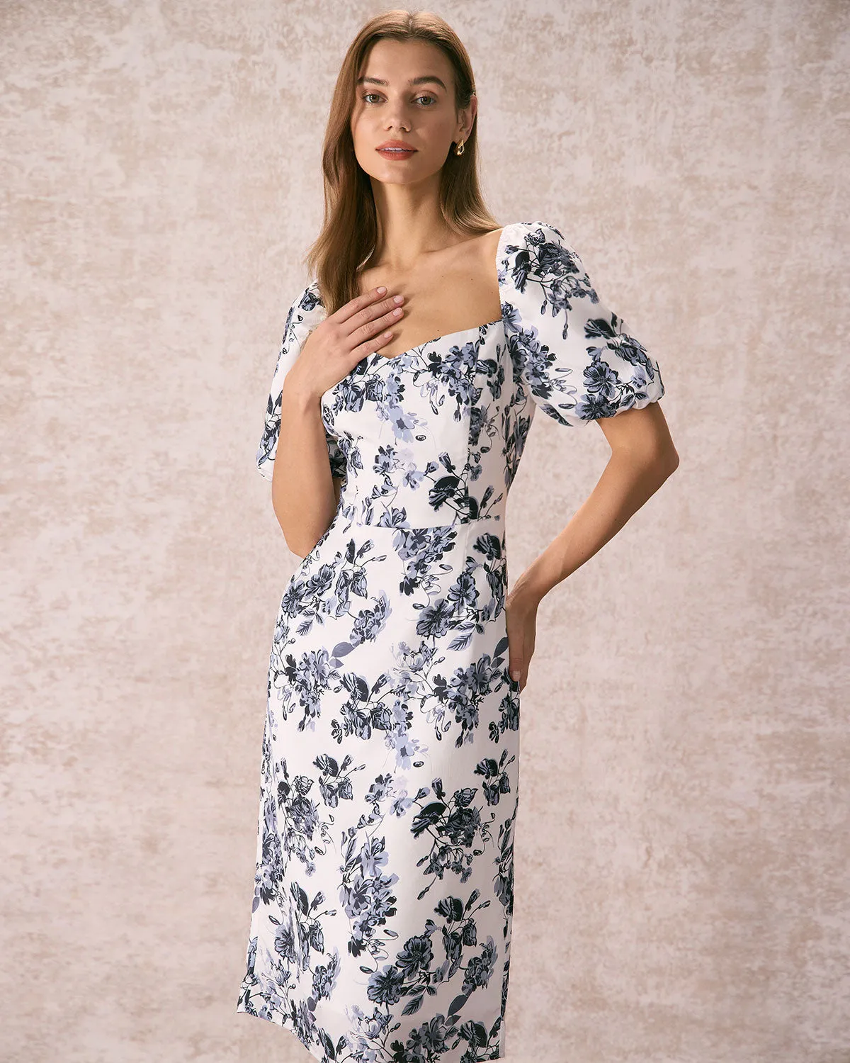The Multi Sweetheart Neck Floral Midi Dress sold by rihoas product image thumbnail 2