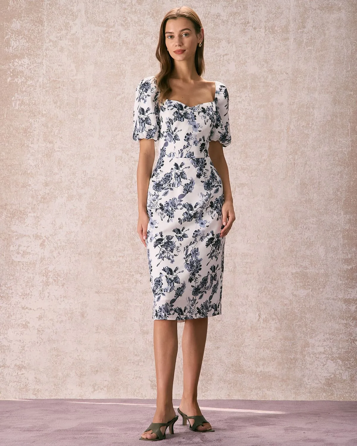 The Multi Sweetheart Neck Floral Midi Dress sold by rihoas product image thumbnail 4