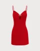 The Red V Neck Cutout Sleeveless Mini Dress sold by rihoas