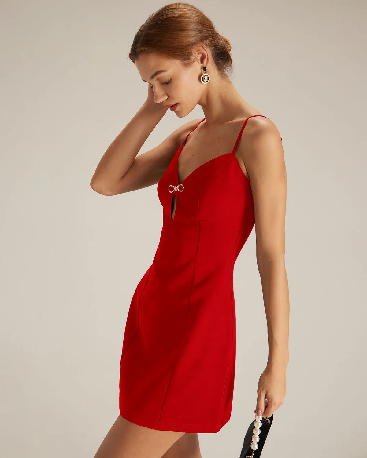 The Red V Neck Cutout Sleeveless Mini Dress sold by rihoas product image thumbnail 2