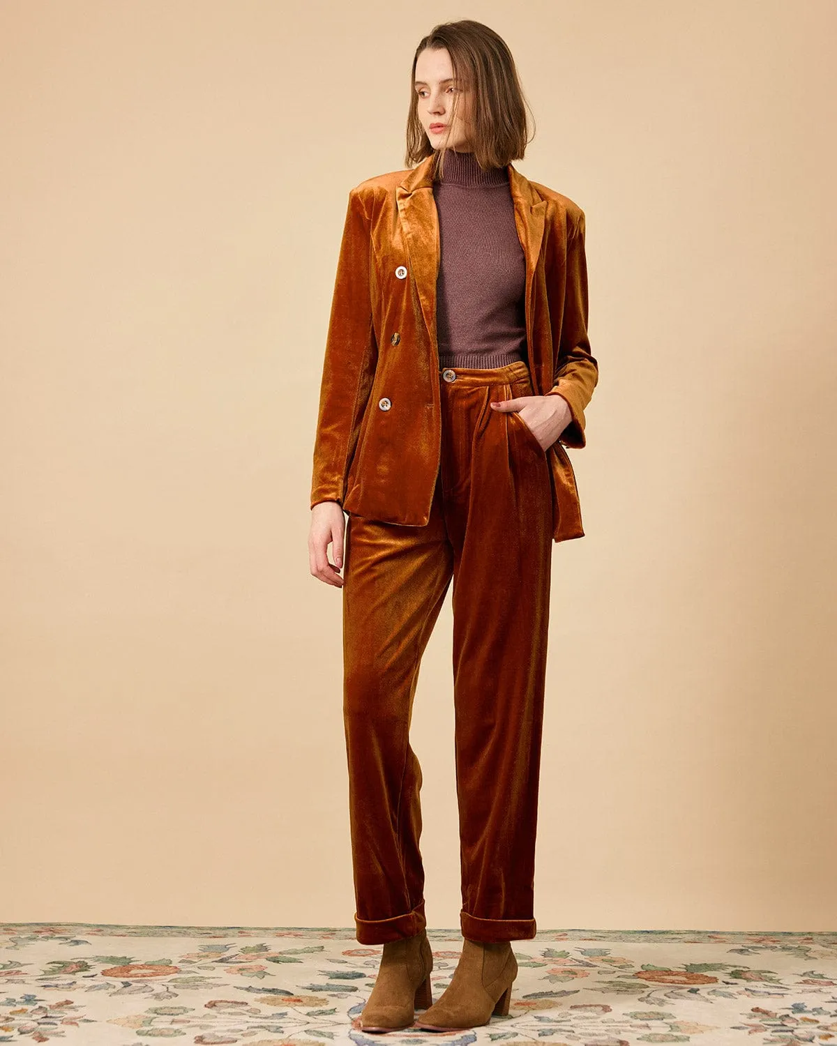 The Solid Pleated High Waisted Velvet Pants sold by rihoas product image thumbnail 4