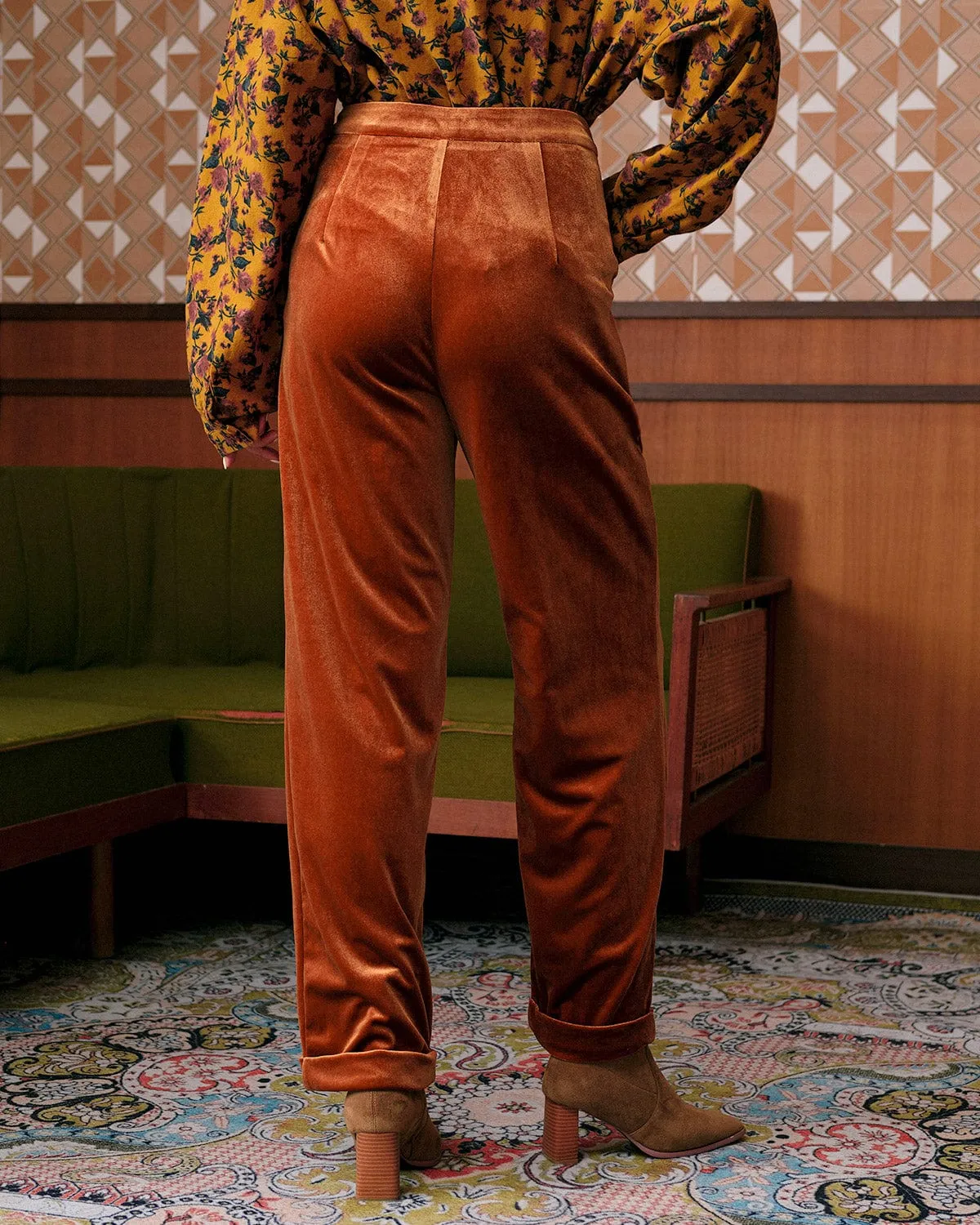The Solid Pleated High Waisted Velvet Pants sold by rihoas product image thumbnail 5