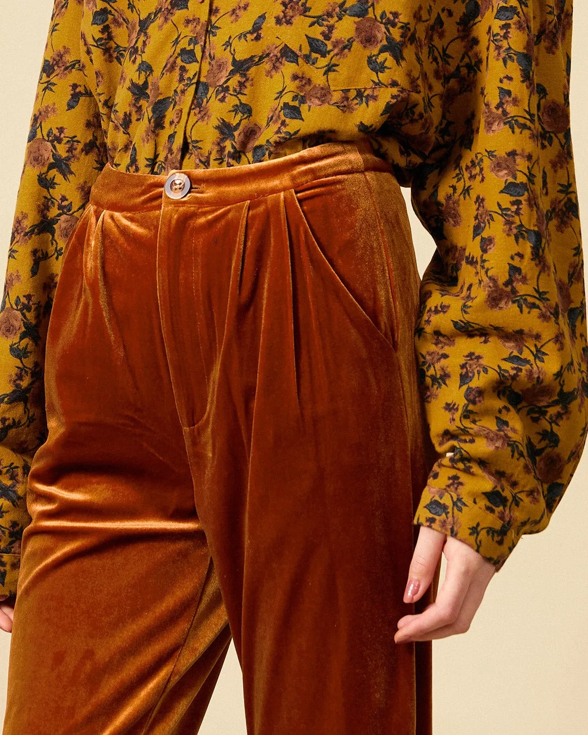 The Solid Pleated High Waisted Velvet Pants sold by rihoas product image thumbnail 2