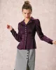 The Wine Red Lapel Puff Sleeve Satin Blouse sold by rihoas