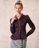 The Wine Red Lapel Puff Sleeve Satin Blouse sold by rihoas