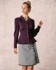 The Wine Red Lapel Puff Sleeve Satin Blouse sold by rihoas