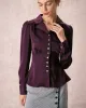The Wine Red Lapel Puff Sleeve Satin Blouse sold by rihoas
