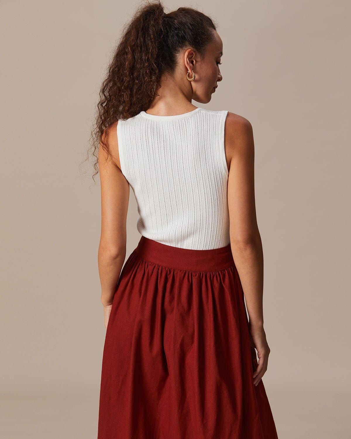 The White Square Neck Pointelle Knit Tank Top sold by rihoas product image thumbnail 5
