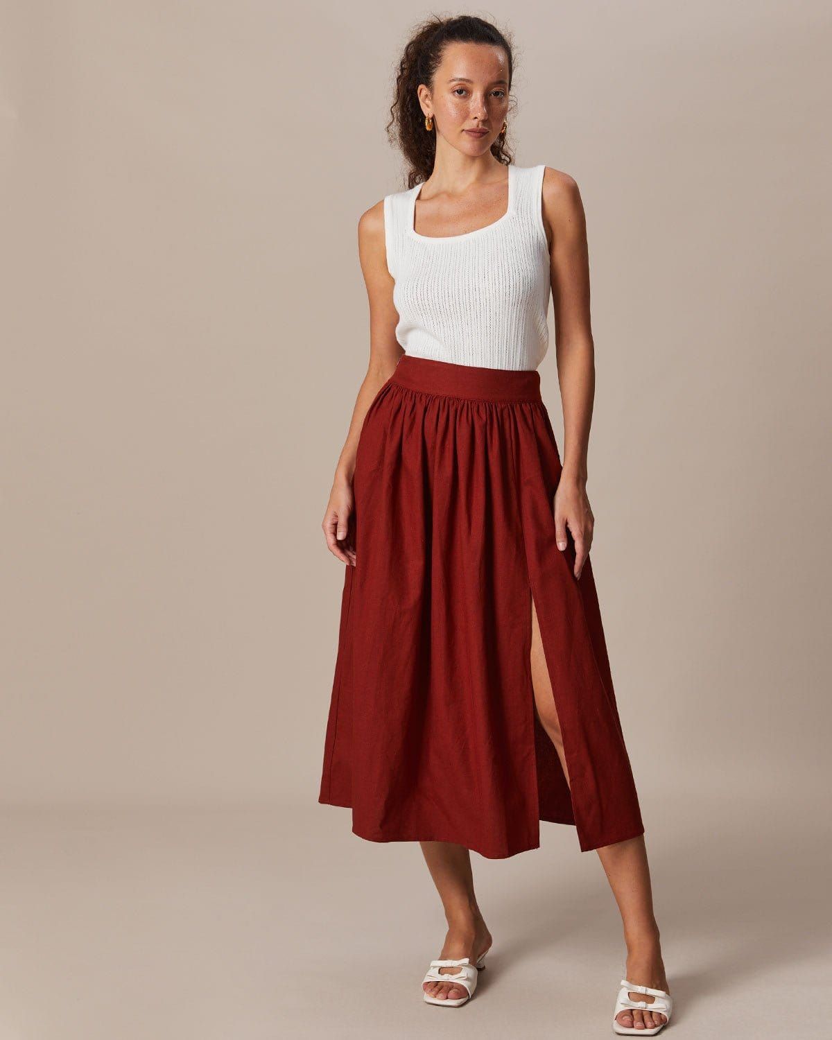 The White Square Neck Pointelle Knit Tank Top sold by rihoas product image thumbnail 4