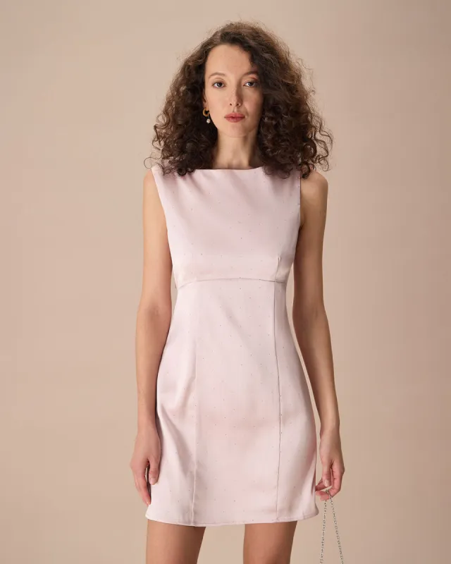 The Pink Boat Neck Bowknot Satin Mini Dress sold by rihoas